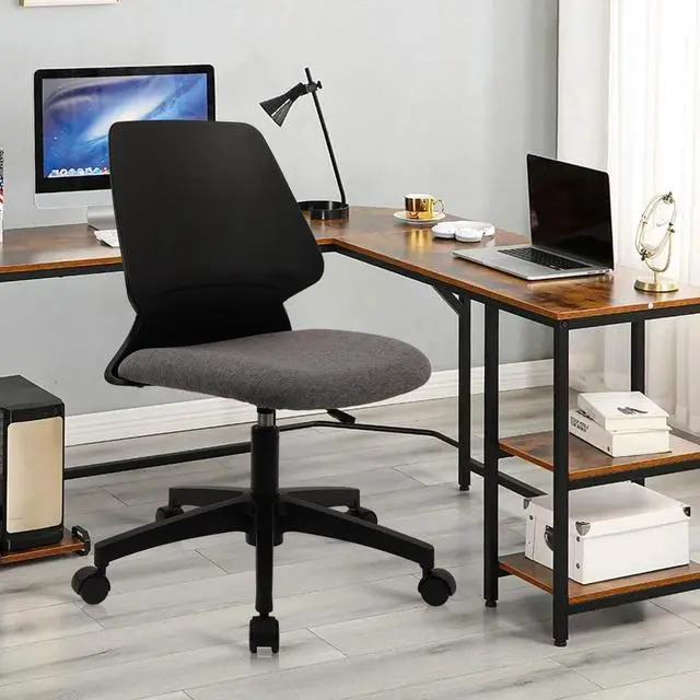 Alt view image 2 of 7 - CLATINA Armless Home Office Chair, Desk Chair with Wheels, Adjustable Height Reading Chairs, Small Swivel Computer Chair, Comfy Upholstered Task Chair for Office Meeting, Black