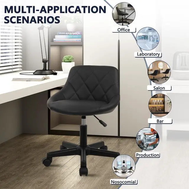 Alt view image 7 of 7 - KLASIKA Low Back Rolling Stool PU Leather Vanity Stools, Adjustable Height Ergonomic Swivel Rolling Desk Stool Work Office Swivel Chair, Makeup Salon Spa Stools, Black