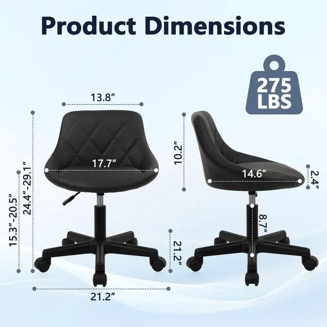 Alt view image 6 of 7 - KLASIKA Low Back Rolling Stool PU Leather Vanity Stools, Adjustable Height Ergonomic Swivel Rolling Desk Stool Work Office Swivel Chair, Makeup Salon Spa Stools, Black