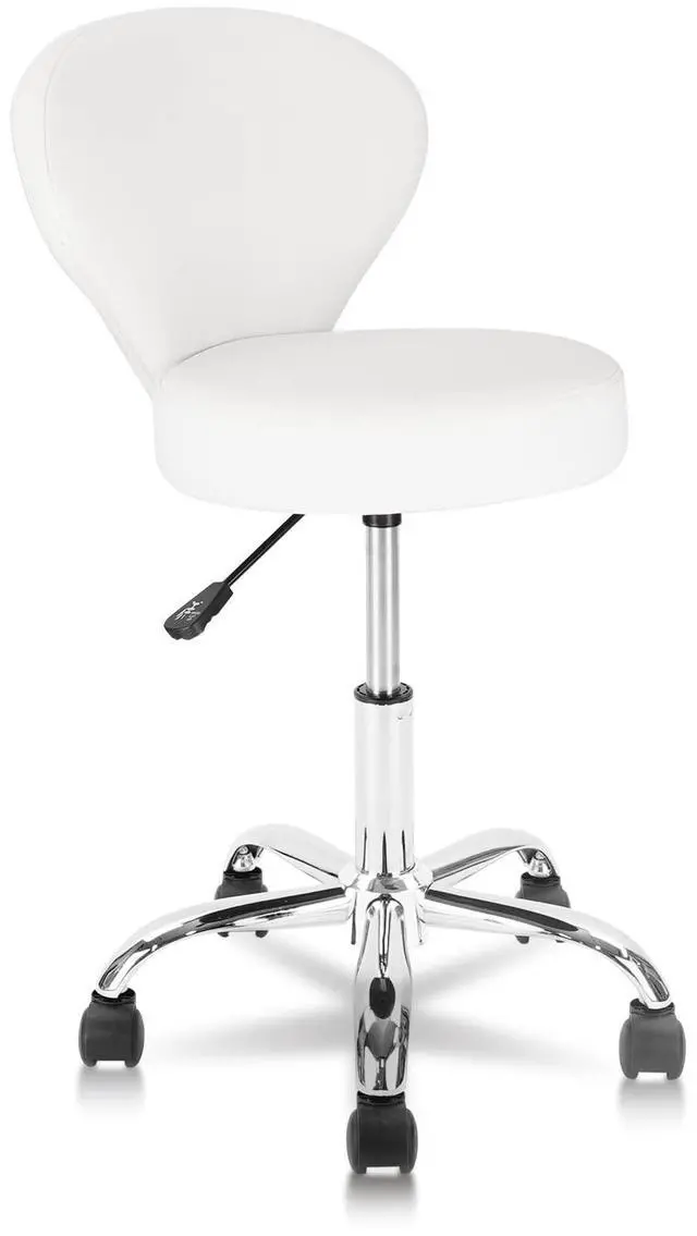 Main image of KLASIKA Leather Rolling Swivel Salon Stool Chair with Back Support Adjustable Hydraulic Seat Height 22 in for Office Massage Facial Spa Medical Drafting Tattoo Beauty Barber, White