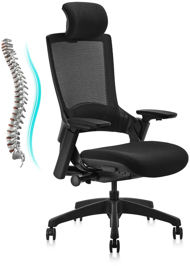 Main image of CLATINA Ergonomic High Swivel Executive Chair with Adjustable Height Head 3D Arm Rest Lumbar Support and Upholstered Back for Home Office Black Mesh/High Back