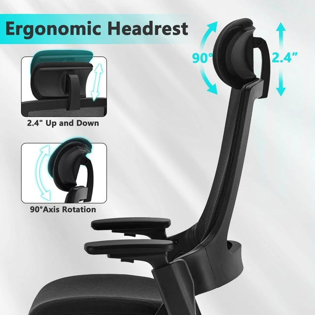 Alt view image 6 of 7 - CLATINA Ergonomic High Swivel Executive Chair with Adjustable Height Head 3D Arm Rest Lumbar Support and Upholstered Back for Home Office Black Mesh/High Back