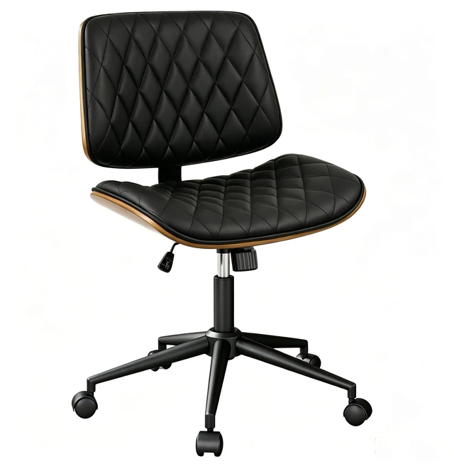 Alt view image 2 of 7 - CLATINA Home Office Desk Chair with Wheels, Adjustable Height Armless Office Chair, PU Leather Mid Back 360 Swivel Computer Chair, Modern Walnut Chair for Home, Meeting, Reading Room,Black(1 pk)