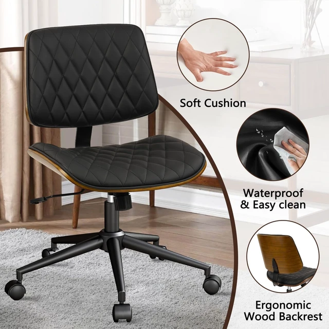 Alt view image 5 of 7 - CLATINA Home Office Desk Chair with Wheels, Adjustable Height Armless Office Chair, PU Leather Mid Back 360 Swivel Computer Chair, Modern Walnut Chair for Home, Meeting, Reading Room,Black(1 pk)