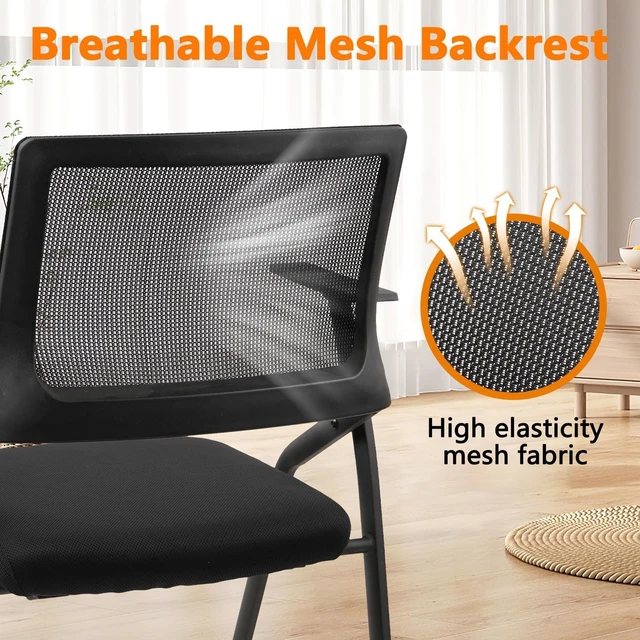 Alt view image 5 of 7 - CLATINA Ergonomic Stackable & Foldable Conference Room Chairs, Mesh Office Chair with Arms and Wheels for Office Waiting Room Meeting Lobby Church School Receptions and Training Black