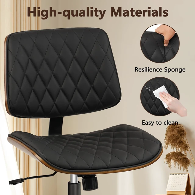Alt view image 7 of 7 - CLATINA Home Office Desk Chair with Wheels, Adjustable Height Armless Office Chair, PU Leather Mid Back 360 Swivel Computer Chair, Modern Walnut Chair for Home, Meeting, Reading Room,Black(1 pk)