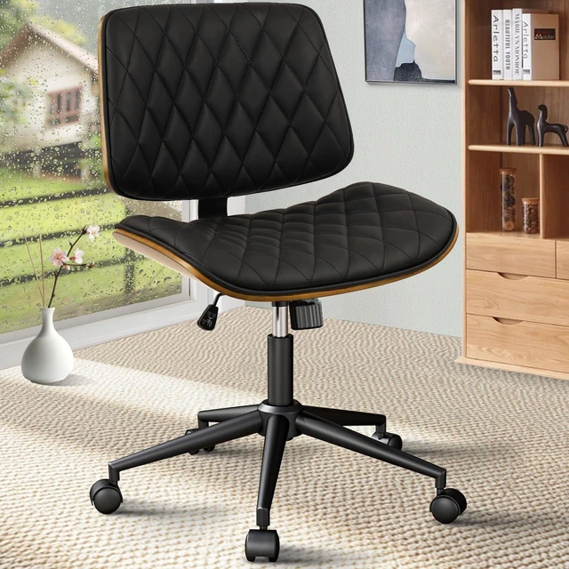Main image of CLATINA Home Office Desk Chair with Wheels, Adjustable Height Armless Office Chair, PU Leather Mid Back 360 Swivel Computer Chair, Modern Walnut Chair for Home, Meeting, Reading Room,Black(1 pk)