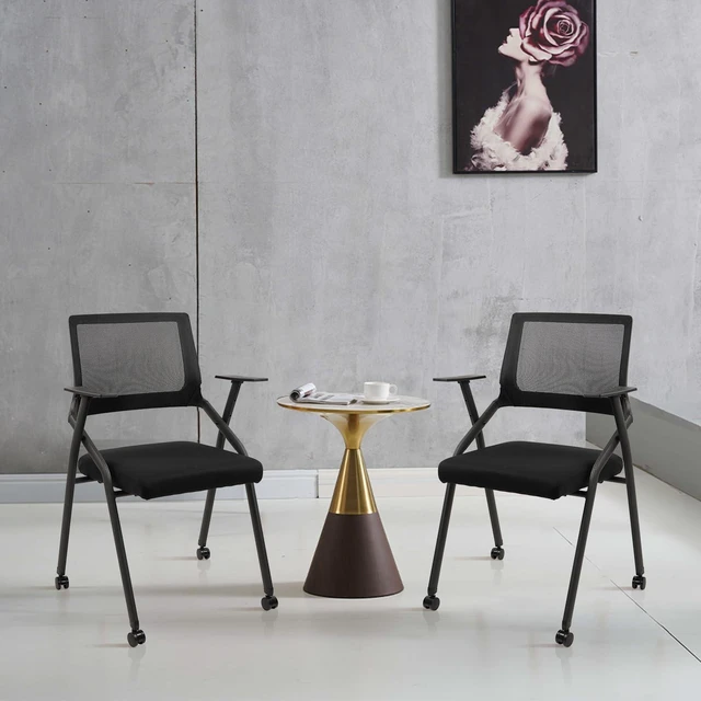 Alt view image 7 of 7 - CLATINA Ergonomic Stackable & Foldable Conference Room Chairs, Mesh Office Chair with Arms and Wheels for Office Waiting Room Meeting Lobby Church School Receptions and Training Black