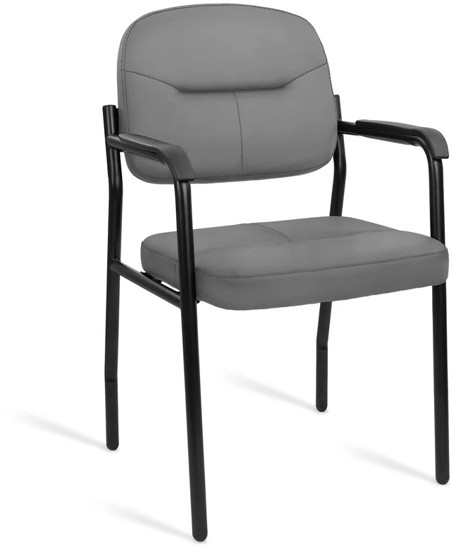 Main image of CLATINA Leather Guest Chair No Wheels, Office Reception Chair with Armrests and Lumber Support, Ergonomic Desk Armchair for Meeting Waiting Conference Lobby Room Shool, Grey, 1PK