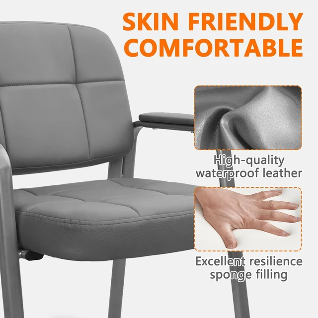 Alt view image 2 of 7 - CLATINA Big & Tall 500 lbs Waiting Room Guest Chair, Leather Office Reception Chair No Wheels with Padded Arms for Elderly Home Desk Conference Room Lobby Side Salon Clinic, Grey
