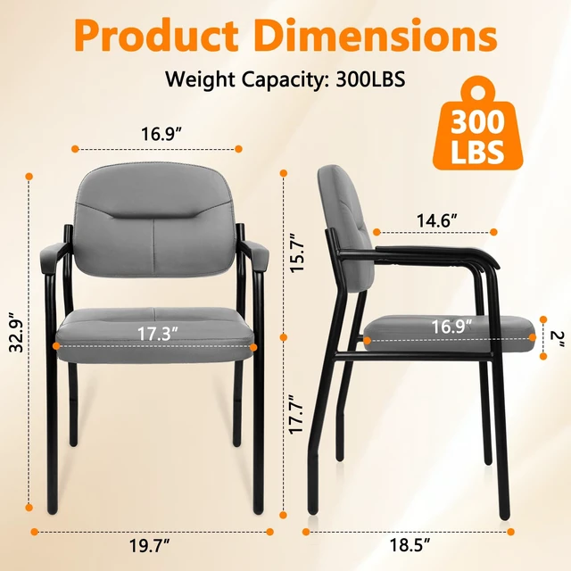 Alt view image 4 of 7 - CLATINA Leather Guest Chair No Wheels, Office Reception Chair with Armrests and Lumber Support, Ergonomic Desk Armchair for Meeting Waiting Conference Lobby Room Shool, Grey, 1PK
