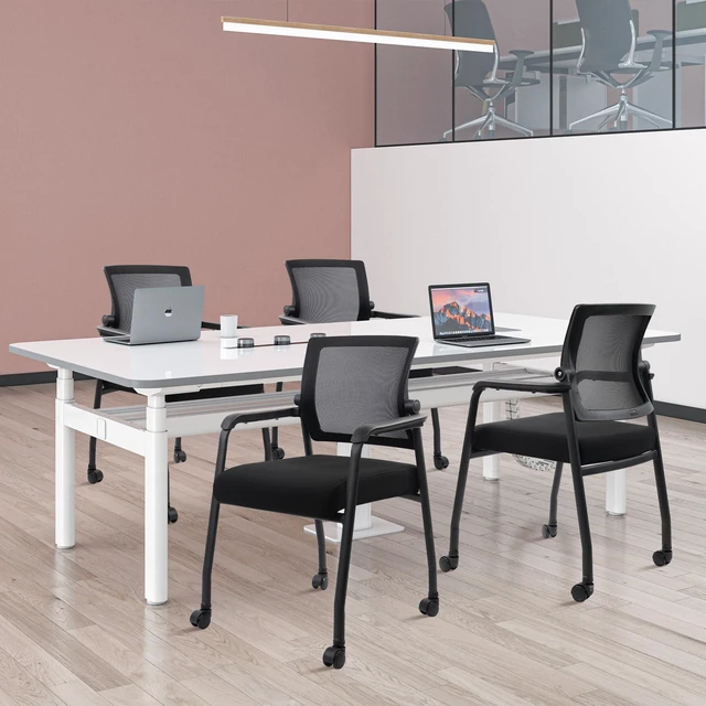 Alt view image 7 of 7 - KLASIKA Waiting Room Chairs with Wheels, Adjustable Mesh Backrest, Desk Chair with Ergonomic Lumbar Support and Thickened Seats Cushion, Black