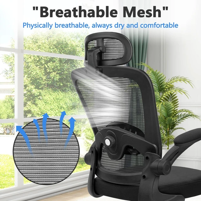 Alt view image 6 of 7 - KLASIKA Desk Chairs with Wheels, Ergonomic Mesh Back Home Office Chair with Headrest, Adjustable Lumbar Support Swivel Rolling Computer Chairs with Flip Up Armrests for Conference Meeting Room, Black