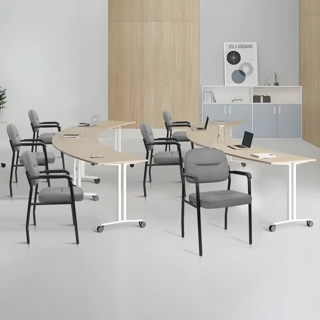 Alt view image 7 of 7 - CLATINA Leather Guest Chair No Wheels, Office Reception Chair with Armrests and Lumber Support, Ergonomic Desk Armchair for Meeting Waiting Conference Lobby Room Shool, Grey, 1PK
