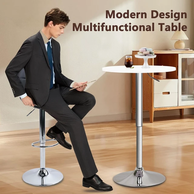 Alt view image 2 of 7 - CLATINA Round Bar Pub Table, 26"-36" Height Adjustable Bistro Tables with Gold Base, 360°Swivel High Top Cocktail Table for Home Kitchen Party Drink Restaurant Wedding Cafe Office Reception,Silver