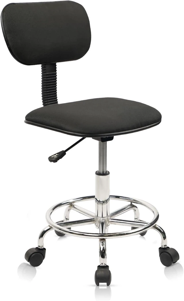 Main image of KLASIKA Low Wide Rolling Swivel Stool with Backrest, Adjustable Height Salon Chair Stools with Footrest for Spa Tattoo Office Desk Massage Task Lash Barber Facial, Black