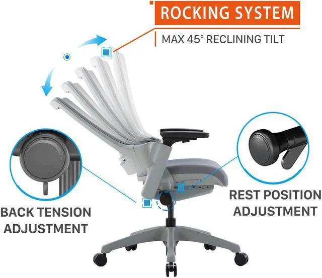 Alt view image 2 of 6 - CLATINA 247 Series High Back Ergonomic Office Desk Chairs and Mesh Executive Chairs with Back Support, Grey