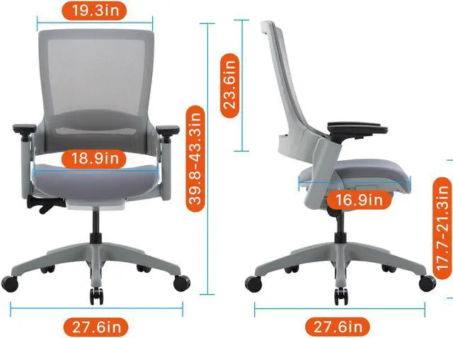 Alt view image 6 of 6 - CLATINA 247 Series High Back Ergonomic Office Desk Chairs and Mesh Executive Chairs with Back Support, Grey