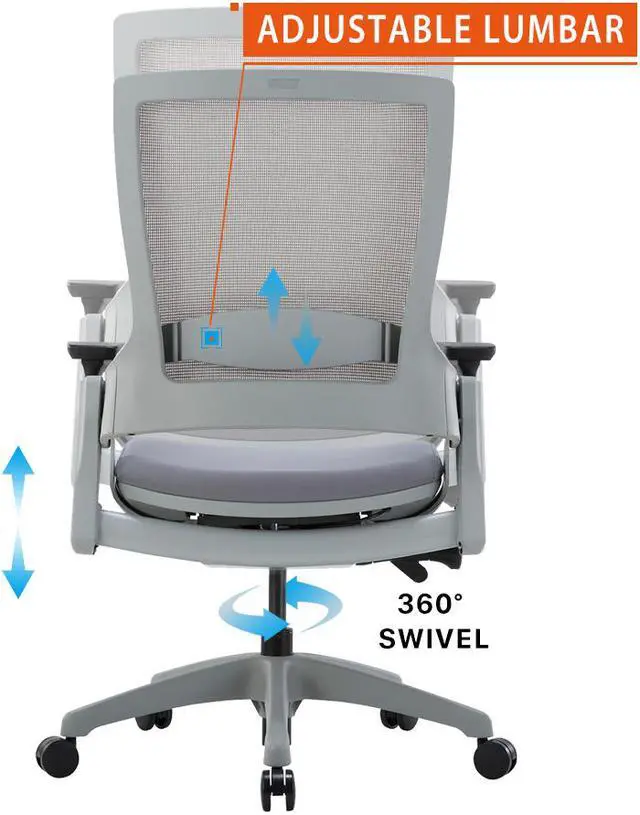 Alt view image 5 of 6 - CLATINA 247 Series High Back Ergonomic Office Desk Chairs and Mesh Executive Chairs with Back Support, Grey
