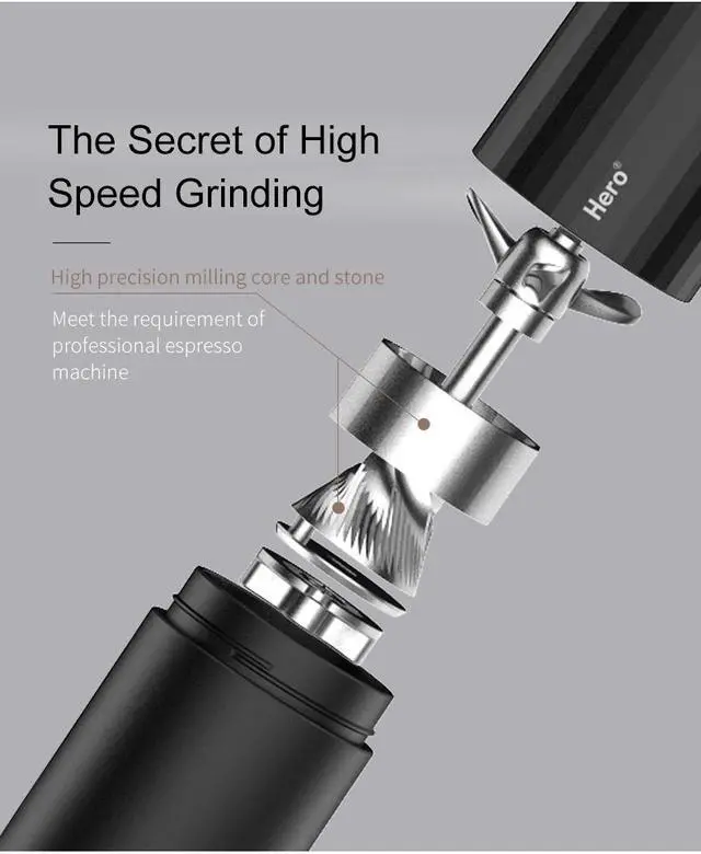 Alt view image 2 of 7 - HERO Manual Coffee Grinder Stainless Steel Conical Burr Black