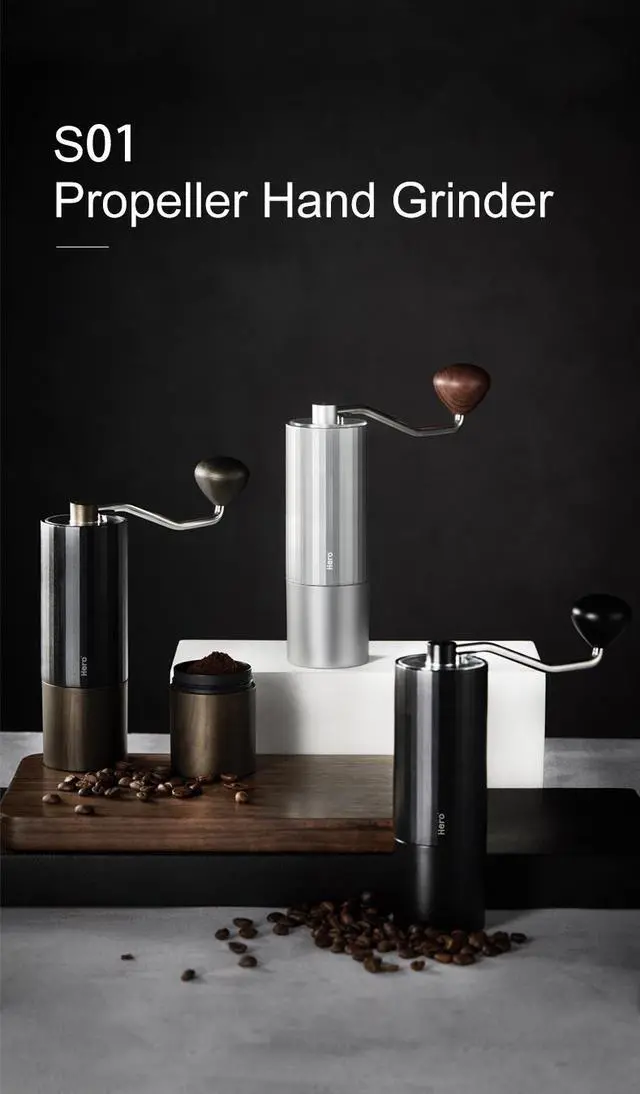 Alt view image 7 of 7 - HERO Manual Coffee Grinder Stainless Steel Conical Burr Black