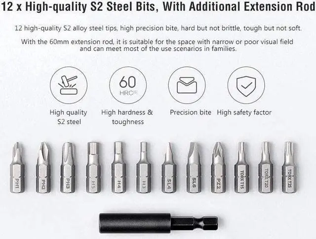 Alt view image 3 of 7 - MIJIA Electric Cordless Screwdriver, 5N.m Torque, 3.6V USB 2000mAh Rechargeable Battery, 3 LED Shadow Light, 12 pieces of S2 Steel Bits