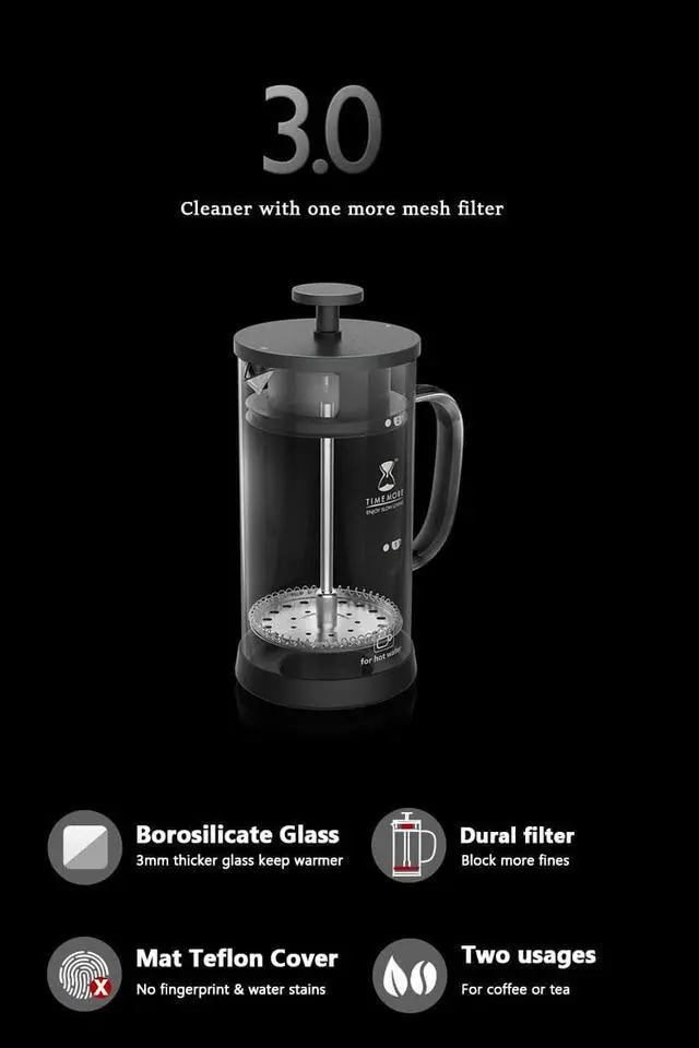 Alt view image 2 of 7 - TIMEMORE French Press Coffee Maker Double Filter Mesh 350ml