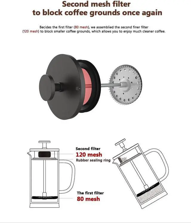Alt view image 5 of 7 - TIMEMORE French Press Coffee Maker Double Filter Mesh 350ml