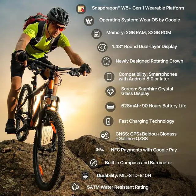 Alt view image 2 of 7 - Mobvoi TicWatch Pro 5 Enduro Smartwatch for Men 1.43" Android SmartWatch 90 Hrs Battery 110+ Workout Modes 7/24 Heart Rate Health Fitness Tracker Outdoor 5ATM GPS Compass Android Compatible Only