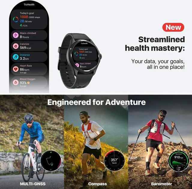 Alt view image 6 of 7 - Mobvoi TicWatch Pro 5 Enduro Smartwatch for Men 1.43" Android SmartWatch 90 Hrs Battery 110+ Workout Modes 7/24 Heart Rate Health Fitness Tracker Outdoor 5ATM GPS Compass Android Compatible Only