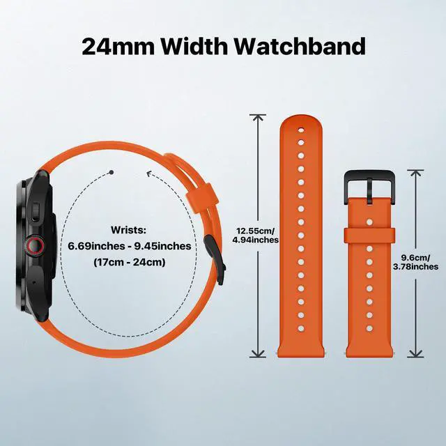 Alt view image 2 of 6 - Mobvoi Ticwatch Pro 5 Smartwatch Band Replacement 24mm Width Silicone Watch Strap Quick Release Genuine Watch Band Only for Pro 5 Watch, Bonfire Orange