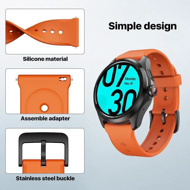 Alt view image 3 of 6 - Mobvoi Ticwatch Pro 5 Smartwatch Band Replacement 24mm Width Silicone Watch Strap Quick Release Genuine Watch Band Only for Pro 5 Watch, Bonfire Orange