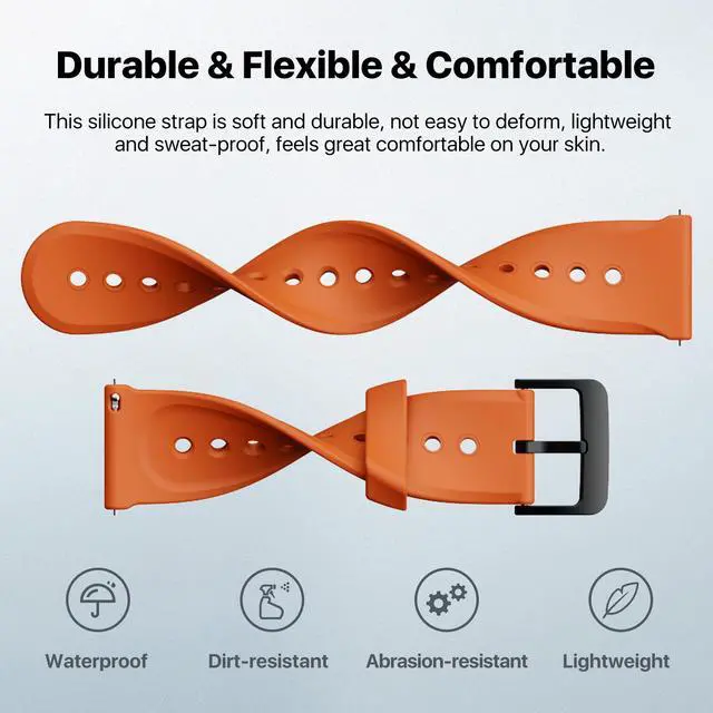 Alt view image 4 of 6 - Mobvoi Ticwatch Pro 5 Smartwatch Band Replacement 24mm Width Silicone Watch Strap Quick Release Genuine Watch Band Only for Pro 5 Watch, Bonfire Orange