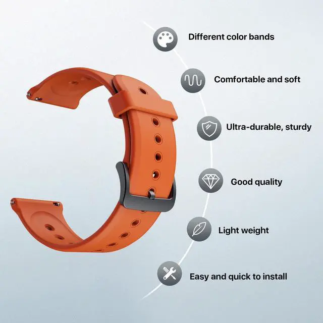 Alt view image 5 of 6 - Mobvoi Ticwatch Pro 5 Smartwatch Band Replacement 24mm Width Silicone Watch Strap Quick Release Genuine Watch Band Only for Pro 5 Watch, Bonfire Orange