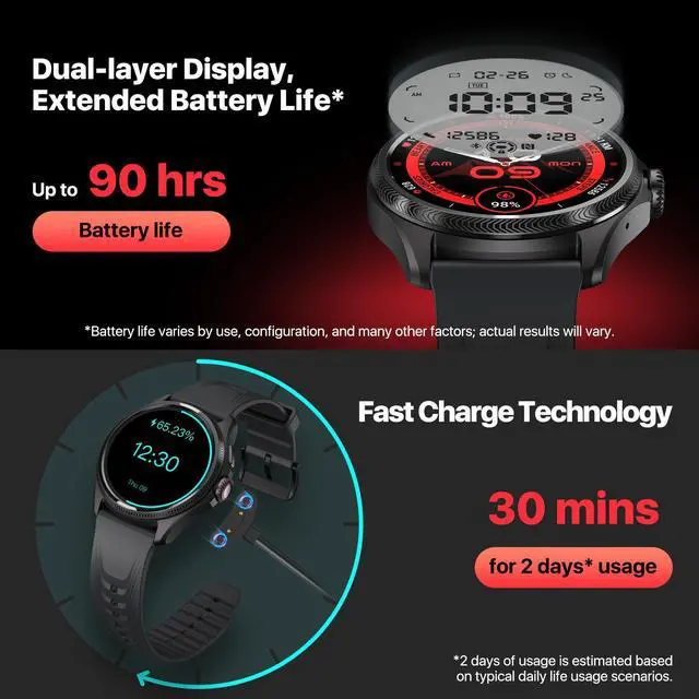 Alt view image 4 of 7 - Mobvoi TicWatch Pro 5 Enduro Smartwatch for Men 1.43" Android SmartWatch 90 Hrs Battery 110+ Workout Modes 7/24 Heart Rate Health Fitness Tracker Outdoor 5ATM GPS Compass Android Compatible Only