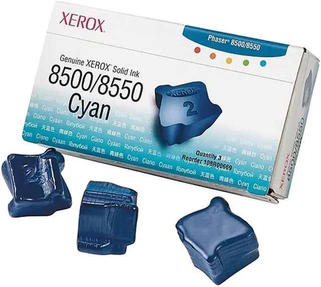 Main image of Xerox Phaser 8500, 8550 Standard Yield, Cyan Solid Ink Cartridge (3-Pack) (108R669)