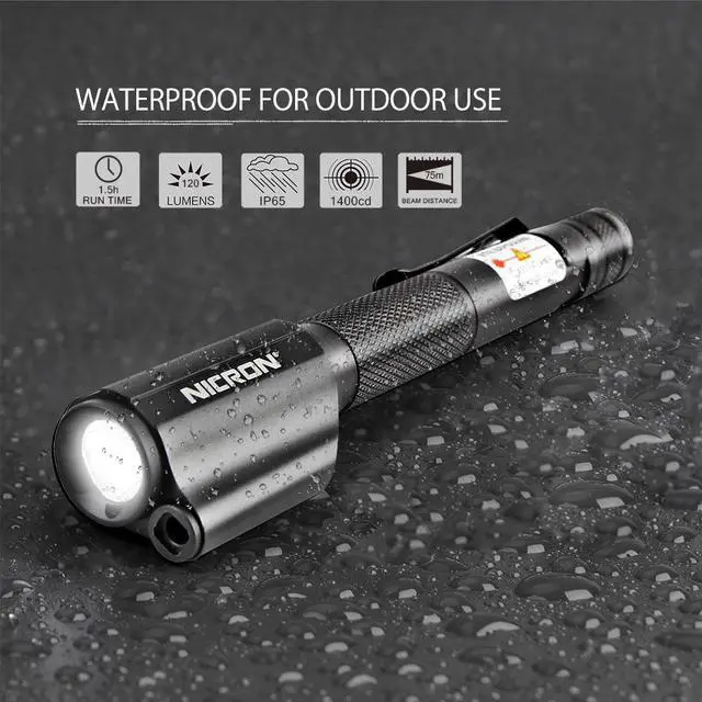 Alt view image 4 of 6 - NICRON LED Flashlight Inspection Penlight with Laser Pointer For Guide Use Waterproof IP65 2x AAA 120LM Mini Torch Lamp Lighting Laser B24