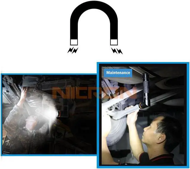 Alt view image 4 of 7 - NICRON Rechargeable Flashlight 1000lm B75 Torchlight 90 Degree Twist 395nm UV/ White 2-Color Flashlight UV Torch Light B75