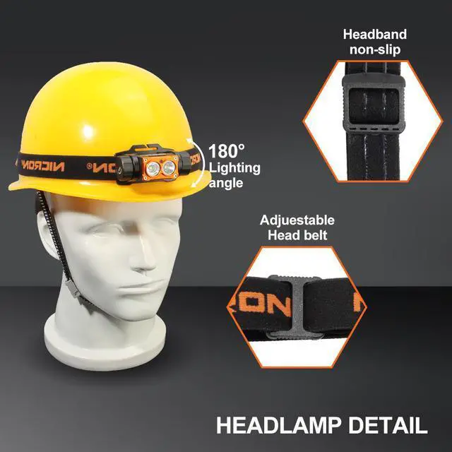 Alt view image 7 of 7 - NICRON USB Rechargeable Headlamp With Spot and Flood Light and Red Light Super Bright 1500 Lumen Torch 5 Lighting Modes Waterproof IP65 Headlight for Household Camping Cycling With 18 650 Battery H25