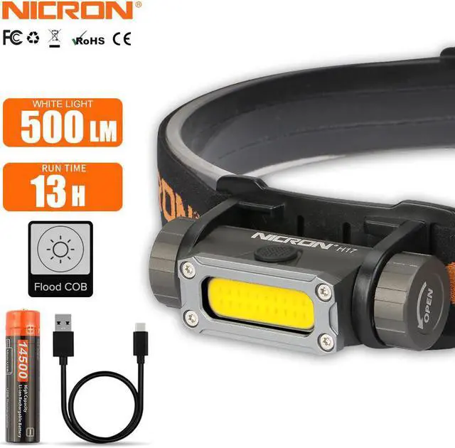 Main image of Nicron COB headlamp H17 rechargeable 500lm COB flood lighting Mini Head light 14500/800mAh IPX4 Aluminum Alloy LED Flahshlight H17