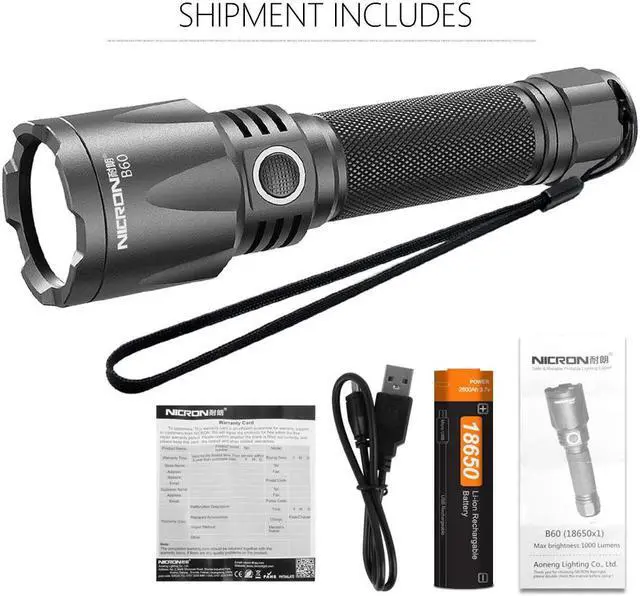 Alt view image 7 of 7 - NICRON Rechargeable Flashlight Super Bright 10W 1400lm with 500m Beam Distance IPX8 Waterproof LED USB Type-C Rechargeable Torchlight B60