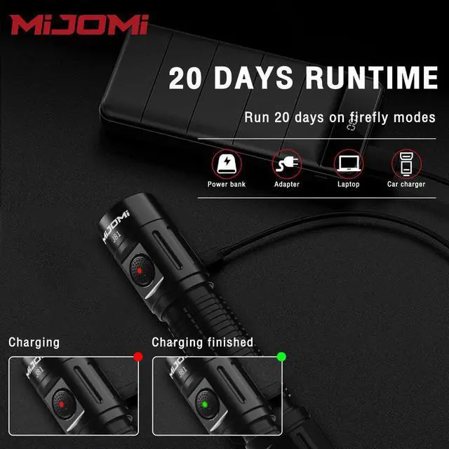 Alt view image 5 of 7 - MIJOMI J81 Tactical Torch Double Switch USB C Re chargeable 1300 Lumens IP68 Waterproof 7 Light Modes 480 Hours Light Duration with 18 650 Battery Suitable for Household, Camping,Outdoor J81