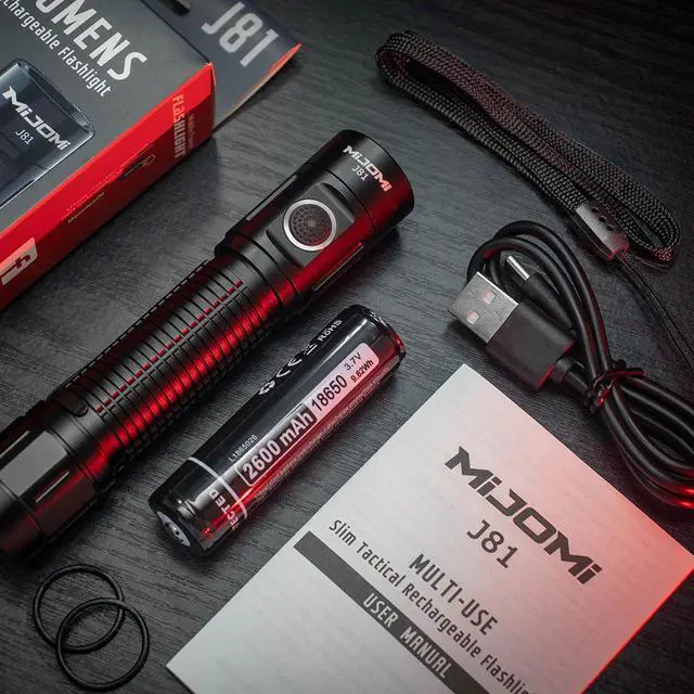 Alt view image 7 of 7 - MIJOMI J81 Tactical Torch Double Switch USB C Re chargeable 1300 Lumens IP68 Waterproof 7 Light Modes 480 Hours Light Duration with 18 650 Battery Suitable for Household, Camping,Outdoor J81