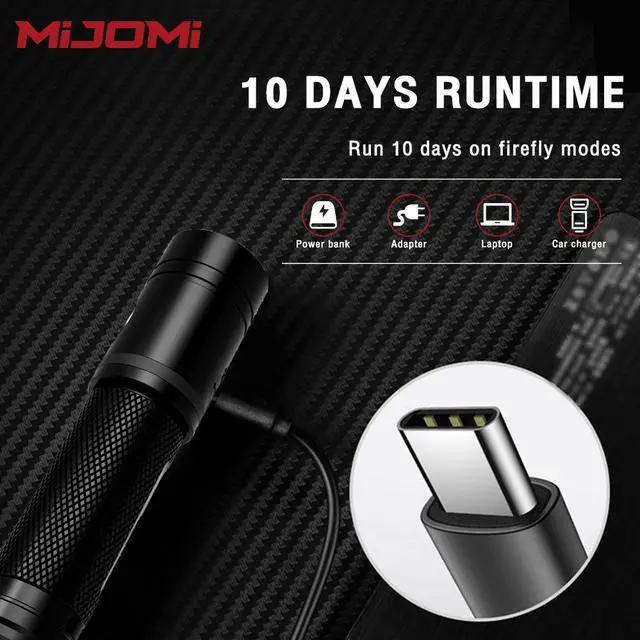 Alt view image 6 of 7 - Mijomi LED Flashlight E8 1200lumens Brightness 18 650 Type-C Rechargeable,IP67 Waterproof,170m Beam Distance Tactical Flashlight for Household Outdoor Hiking Climbing Camping E8