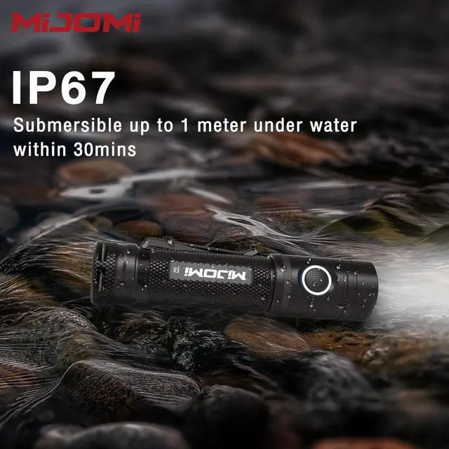 Alt view image 4 of 7 - Mijomi LED Flashlight E8 1200lumens Brightness 18 650 Type-C Rechargeable,IP67 Waterproof,170m Beam Distance Tactical Flashlight for Household Outdoor Hiking Climbing Camping E8