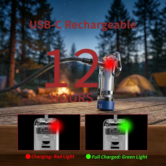Alt view image 4 of 7 - MIJOMI K3UV Keychain Flashlight 550 Lumens EDC Pocket Light with Clip USB-C Rechargeable 13 Modes White/Warm/RGB IPX4 Waterproof for Household Outdoor Emergency Use