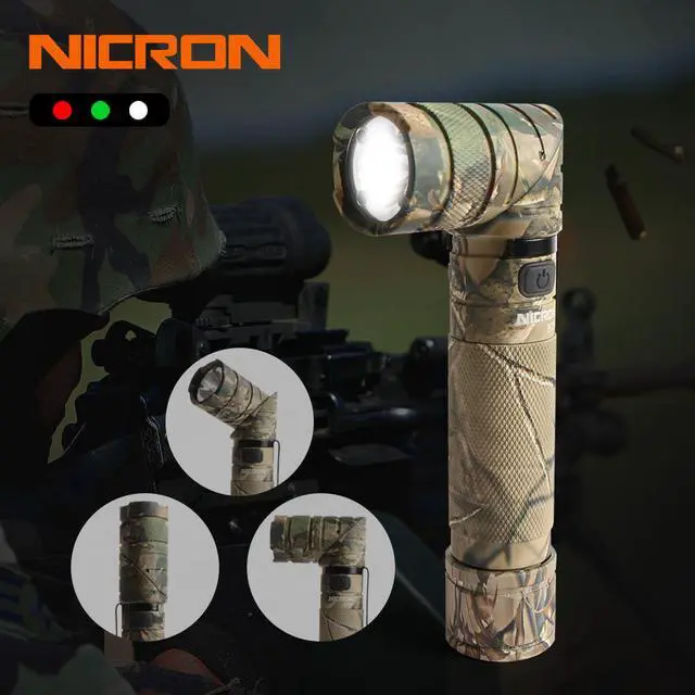 Alt view image 2 of 6 - Nicron Rechargeable Twist Flashlight 1200 Lumen LED Flashlight 3-Color Light 90 Degree Camo With 360 Rotary Clip Waterproof And With Strong Magnet B70PLUS