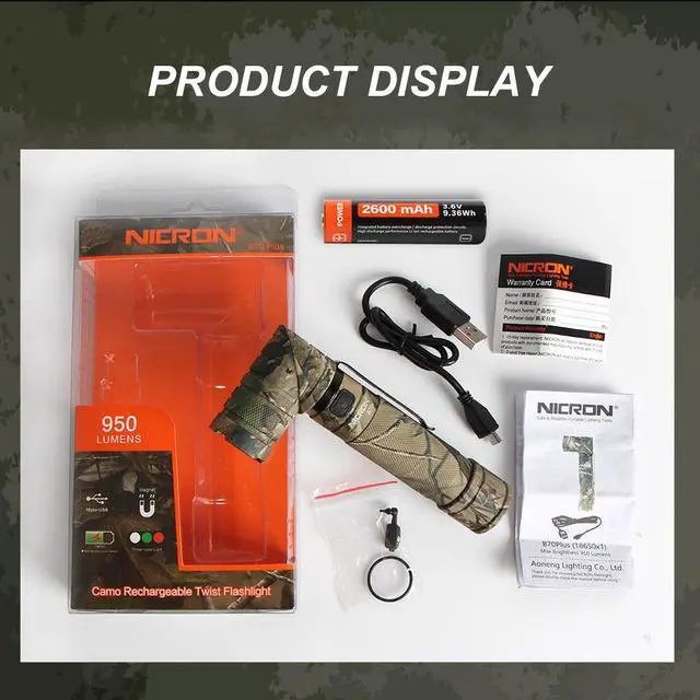 Alt view image 6 of 6 - Nicron Rechargeable Twist Flashlight 1200 Lumen LED Flashlight 3-Color Light 90 Degree Camo With 360 Rotary Clip Waterproof And With Strong Magnet B70PLUS