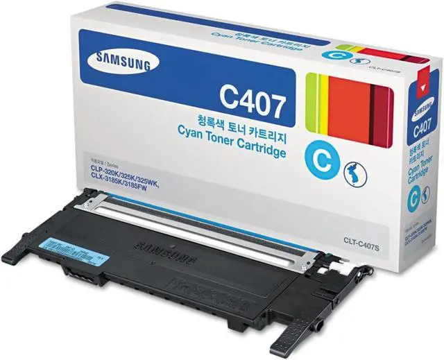 Main image of Cyan Toner Cartridge for Samsung CLT-C407S CLP-320, CLP-320N, CLP-325, CLP-325W, CLX-3180, CLX-3185, CLX-3185FN, CLX-3185FW, CLX-3185N, Genuine Samsung Brand