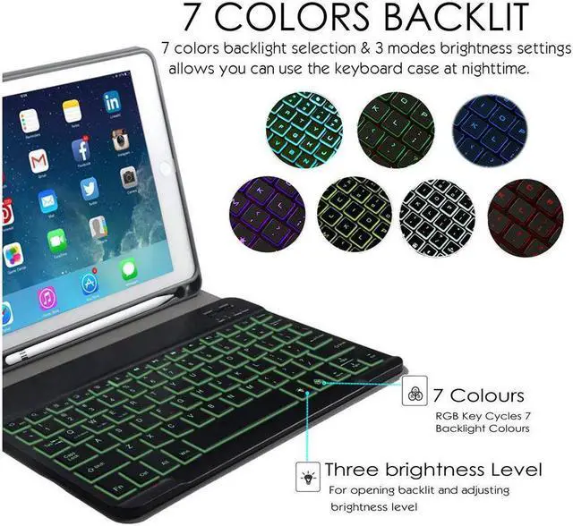 Alt view image 6 of 7 - Detachable Bluetooth Keyboard Case for New iPad 8 Generation 10.2 inch 2020 and iPad 10.2 inch 2019 with Pencil Holder Kickstand 7 Color Backlit Auto Wake Sleep Cover